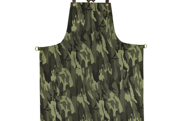 Boldric Canvas Leather crossbody strap Camo Bib Apron - Thecooksedge