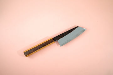 HADO Sumi Blue#1 Damascus Ko-Bunka 135mm W/Cherry Bark Handle - Thecooksedge