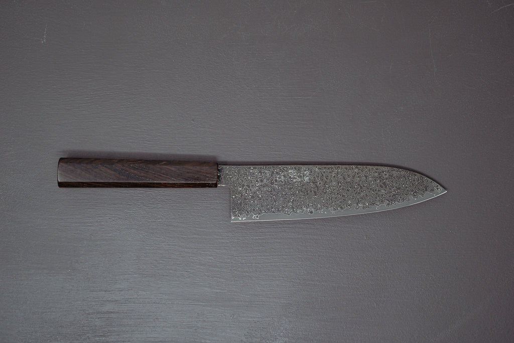 Hatsukokoro Saihyo SG2 Nickel Damascus Kurozome Santoku 180mm - Thecooksedge