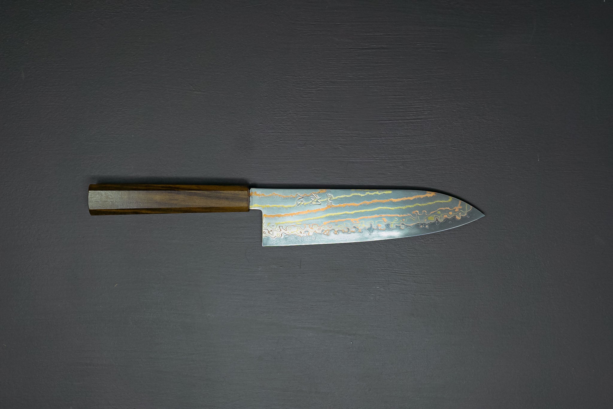 Hayabusa Blue2 Rainbow Damascus Santoku 180mm - Thecooksedge