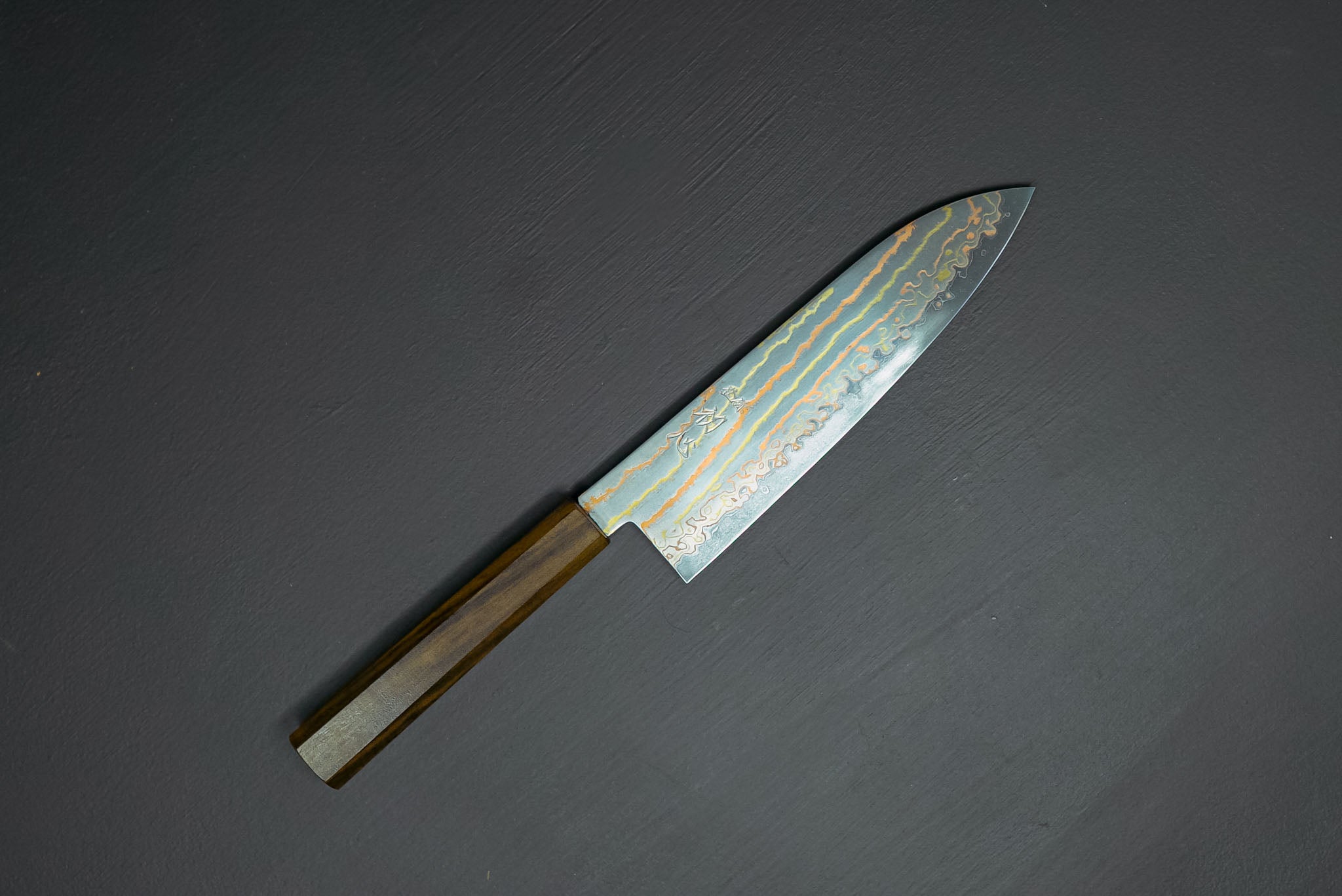 Hayabusa Blue2 Rainbow Damascus Santoku 180mm - Thecooksedge