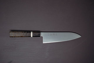 Hayabusa Silver3 Migaki Santoku 180mm w/ Birch Handle with white spacer - Thecooksedge