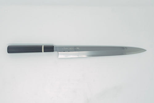 Sakai Kikumori SG2 Mirror Yanagiba 300mm Ebony handle w/black buffalo horn and white spacer - Thecooksedge