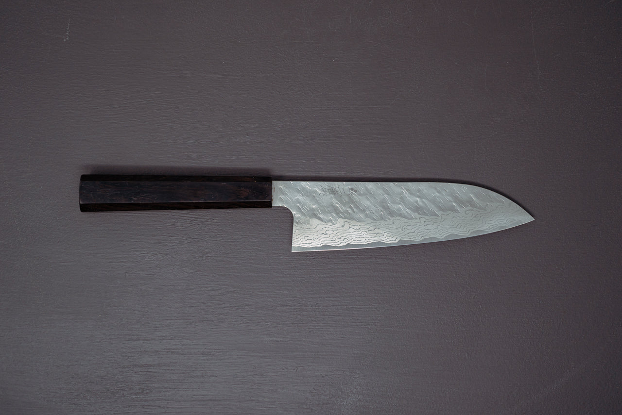 Nigara Hamono VG10 Tsuchime Damascus Santoku 180mm - Thecooksedge
