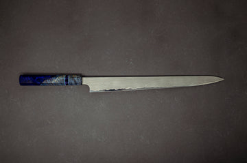 Nigara Hamono Blue#2 Reversible Damascus Sujihiki 360mm w/Matching Saya & Handle - Thecooksedge