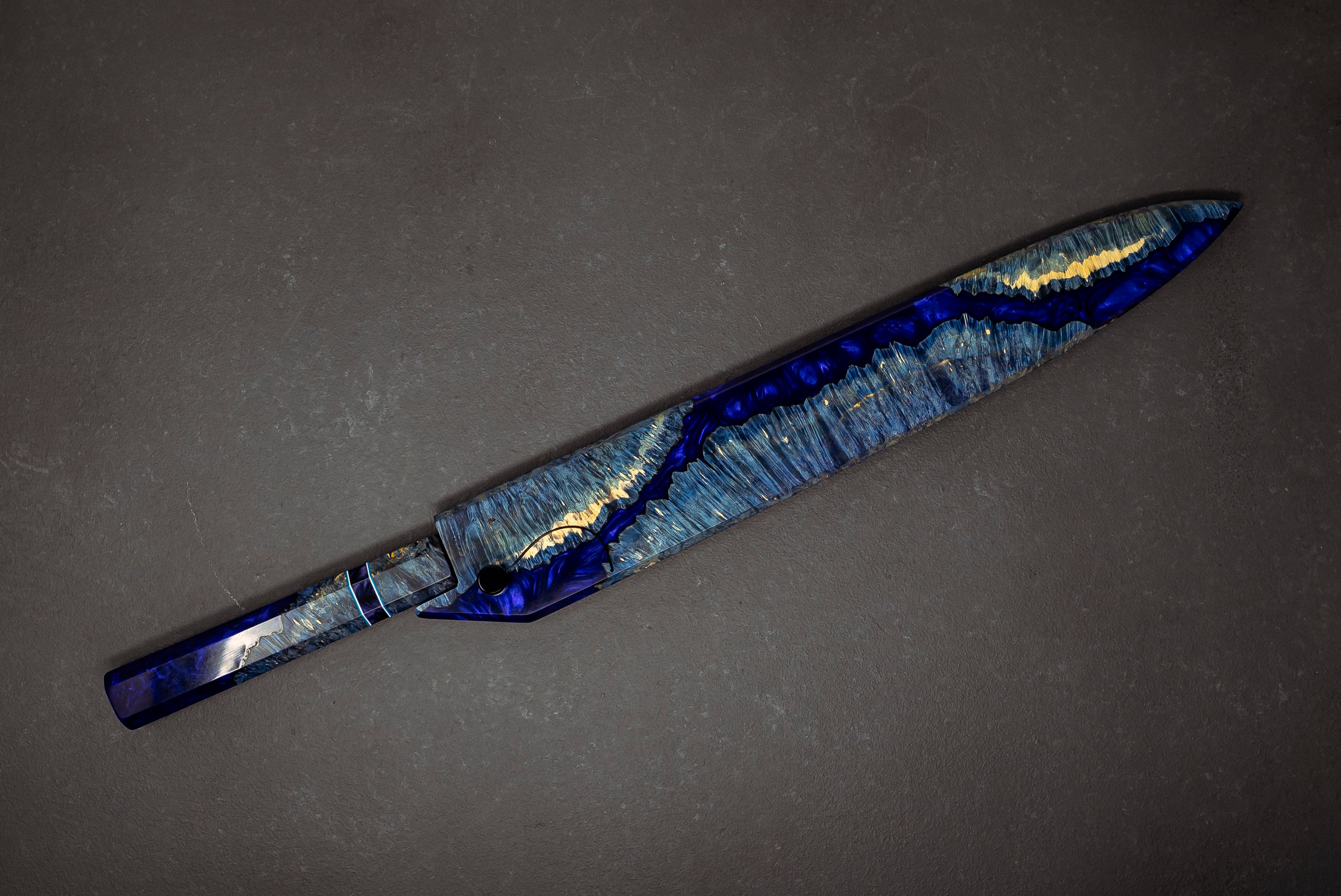 Nigara Hamono Blue#2 Reversible Damascus Sujihiki 360mm w/Matching Saya & Handle - Thecooksedge