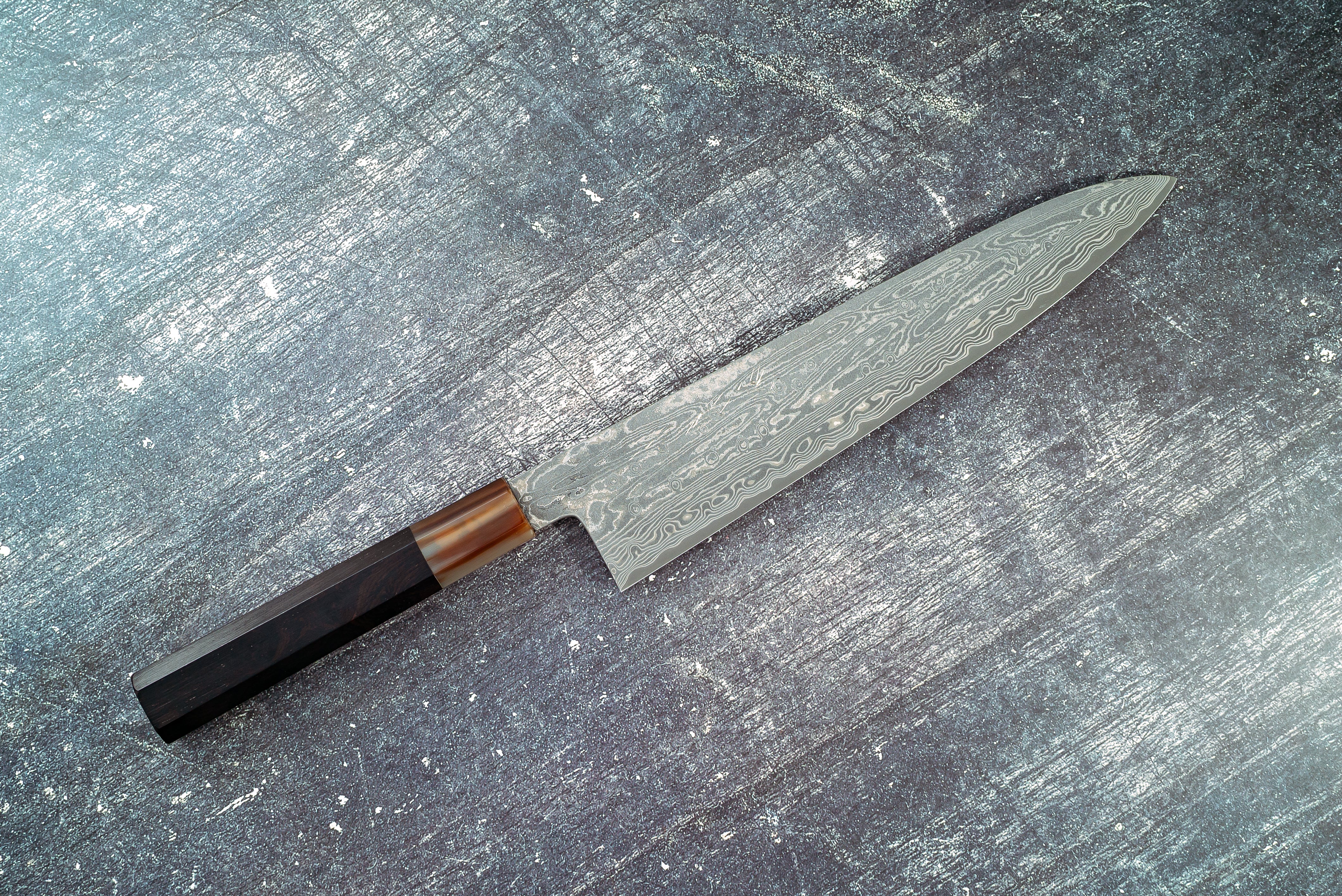 Sakai Kikumori Nakagawa SPG Strix Damascus Gyuto 240mm - Thecooksedge