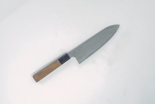 Hatsukokoro Ginyo Silver 3 Damascus Santoku 180mm - Thecooksedge