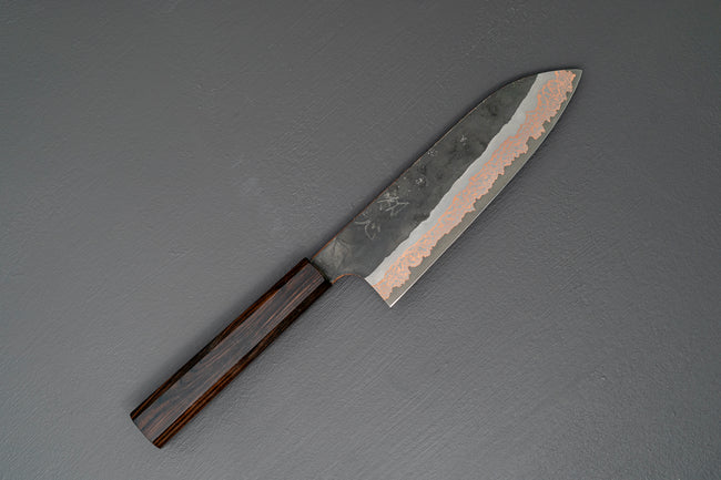 Hatsukokoro Yorokobi Kurouchi SLD Damascus Santoku 180mm - Thecooksedge