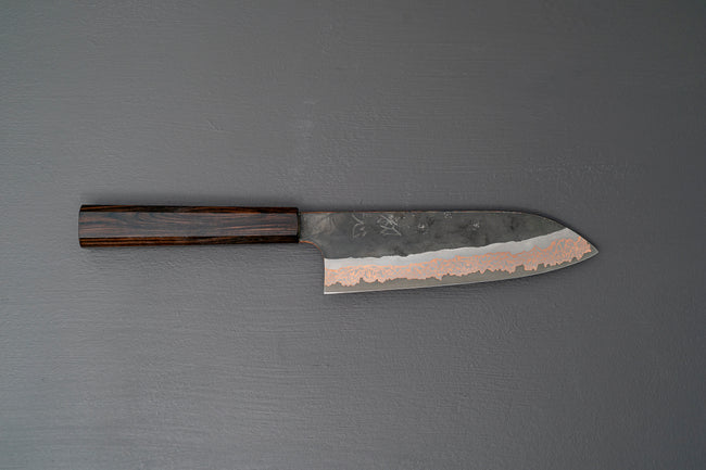 Hatsukokoro Yorokobi Kurouchi SLD Damascus Santoku 180mm - Thecooksedge