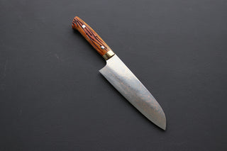 Takeshi Saji VG10 Rainbow Damascus Santoku 180mm - Thecooksedge