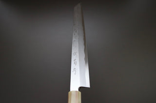 Sakai Kikumori Yoshikazu Tanaka Blue Damascus Kiritsuke Yanagiba 300mm - Thecooksedge
