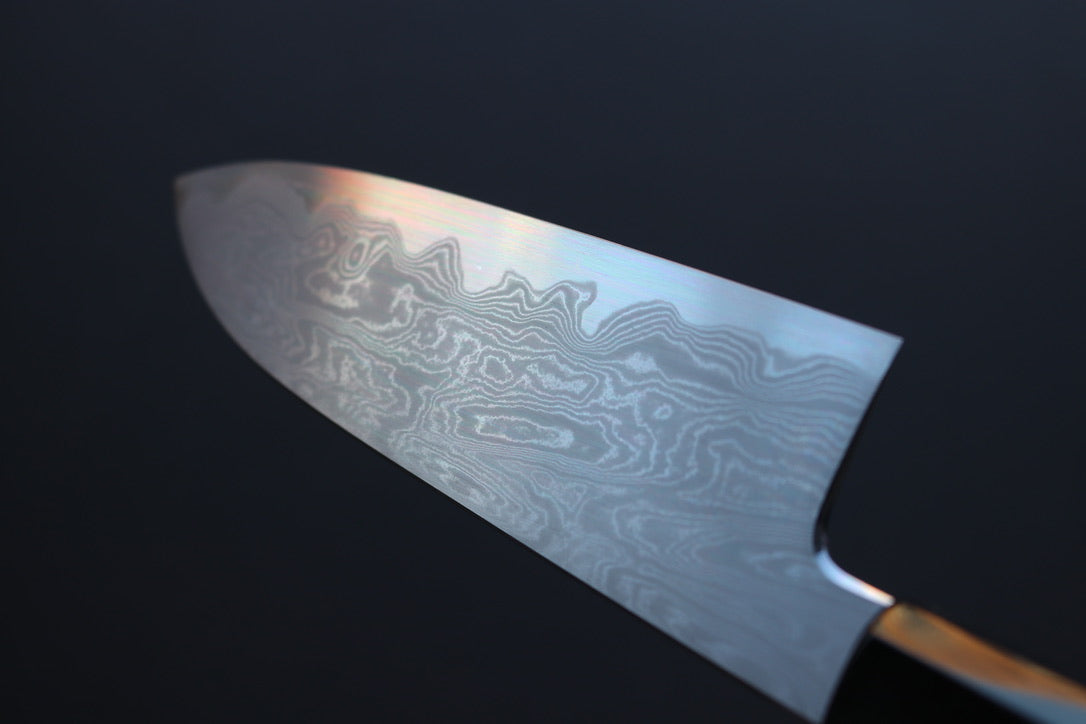 Nakagawa x Myojin Blue #1 Damascus Santoku 180mm - Thecooksedge