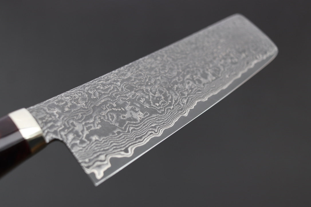Shigeki Tanaka R2 Damascus Nakiri 170mm w/Custom Western Acrylic/Birch Handle - Thecooksedge