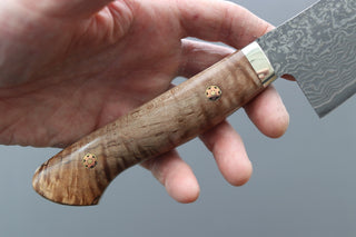 Shigeki Tanaka R2 Damascus Santoku w/Custom Western Birch Handle - Thecooksedge