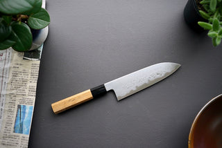Nakagawa x Myojin Blue #1 Damascus Santoku 180mm - Thecooksedge