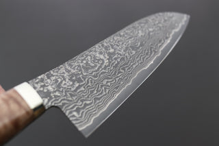 Shigeki Tanaka R2 Damascus Santoku w/Custom Western Birch Handle - Thecooksedge