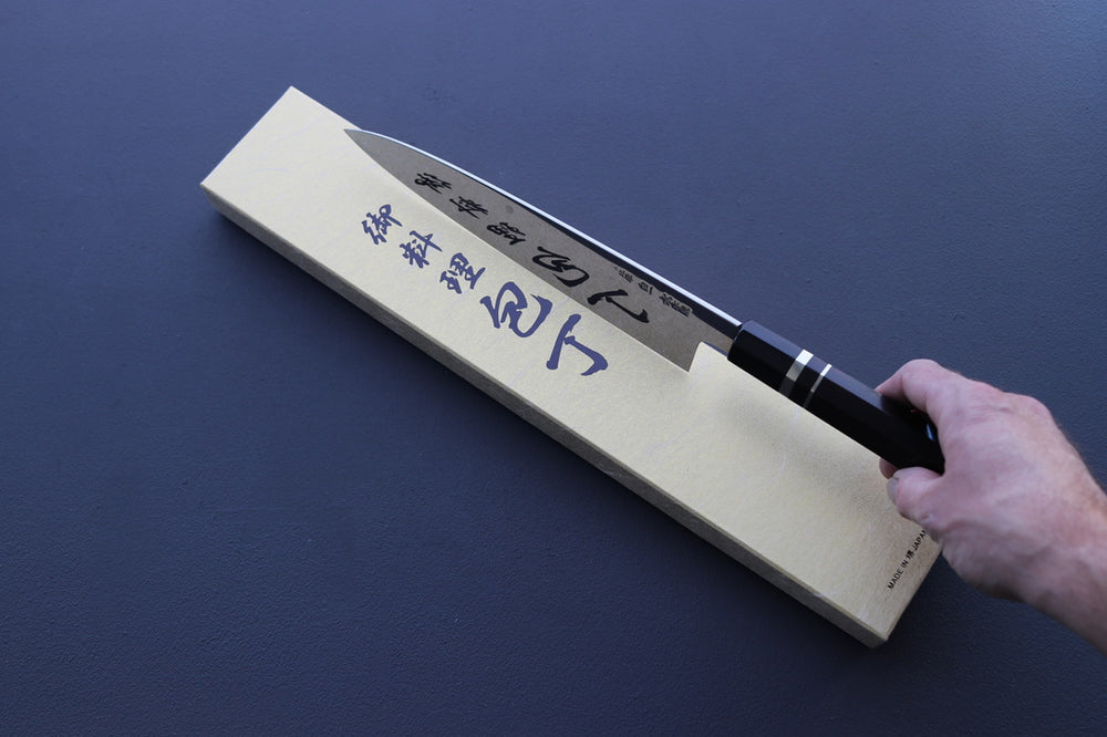 Yoshikazu Ikeda White#1 Mirror Finished Namiukashi/Fujisan/Moon Mizu Honyaki Gyuto 240mm - Thecooksedge