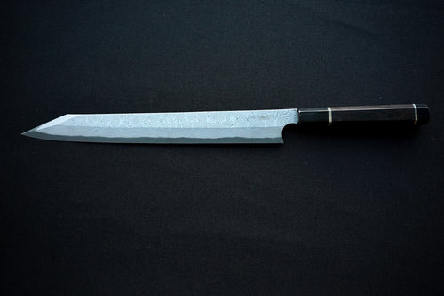 Nigara Hamono Anmon Kurozome Left Handed Kiritsuke Yanagiba 330mm - Thecooksedge