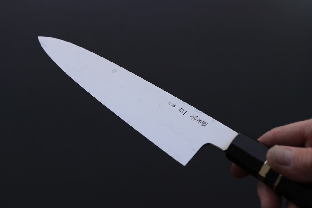 Yoshikazu Ikeda White#1 Mirror Finished Namiukashi/Fujisan/Moon Mizu Honyaki Gyuto 240mm - Thecooksedge