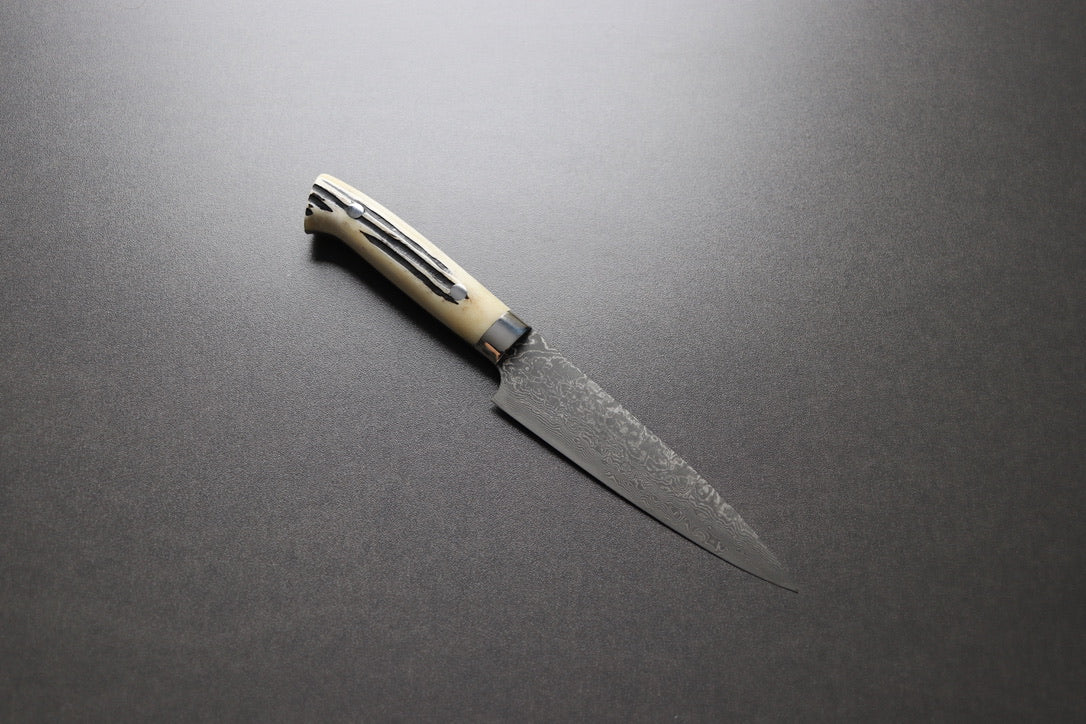 Takeshi Saji R2 Damascus Petty 150 Staghorn handle - Thecooksedge