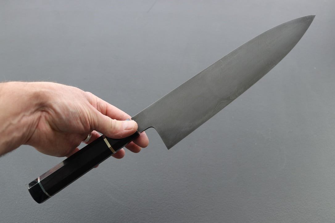 Shoichi Hashimoto Coreless Blue2 & White2 Damascus Gyuto 240mm - Thecooksedge