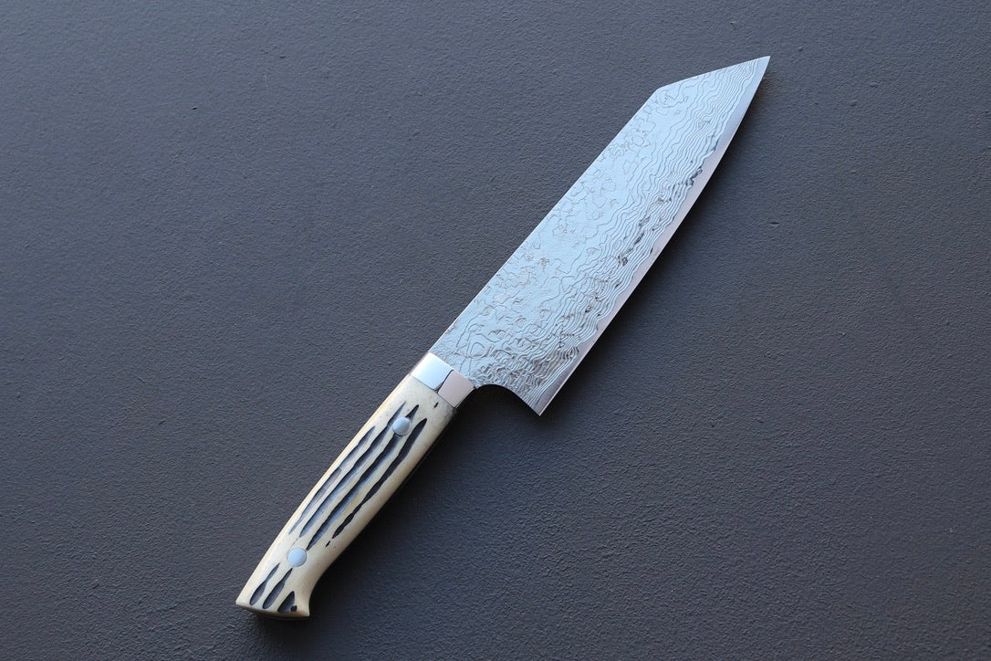 Takeshi Saji R2 Damascus Mirror Finish Bunka 180mm - Thecooksedge