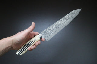 Takeshi Saji R2 Damascus Staghorn Handle Kiritsuke 240mm - Thecooksedge