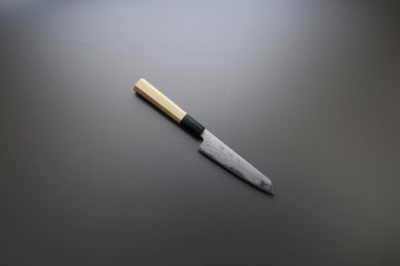 Sakai Kikumori Yoshikazu Tanaka Blue Damascus Kiritsuke Petty 135mm - Thecooksedge