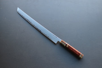 Nakagawa x Myojin Blue1 Damascus Sakimaru Sujihiki 390mm - Thecooksedge