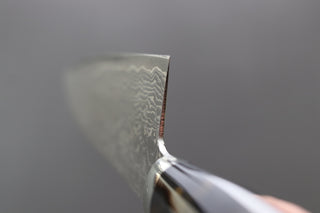 Shigeki Tanaka R2 Damascus Santoku w/Custom Western Black Acrylic Handle - Thecooksedge
