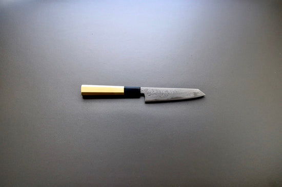 Sakai Kikumori Yoshikazu Tanaka Blue Damascus Kiritsuke Petty 135mm - Thecooksedge