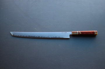 Nakagawa x Myojin Blue1 Damascus Sakimaru Sujihiki 390mm - Thecooksedge