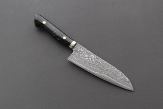 Shigeki Tanaka R2 Damascus Santoku w/Custom Western Black Acrylic Handle - Thecooksedge