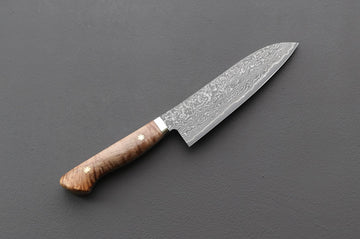 Shigeki Tanaka R2 Damascus Santoku w/Custom Western Birch Handle - Thecooksedge