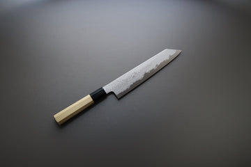 Sakai Kikumori x Yoshikazu Tanaka Blue Damascus Kiritsuke 210mm - Thecooksedge