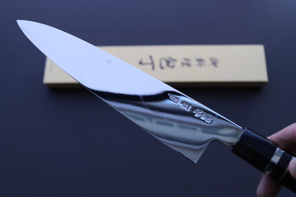 Yoshikazu Ikeda White#1 Mirror Finished Namiukashi/Fujisan/Moon Mizu Honyaki Gyuto 240mm - Thecooksedge