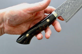 Shigeki Tanaka R2 Damascus Santoku w/Custom Western Black Acrylic Handle - Thecooksedge