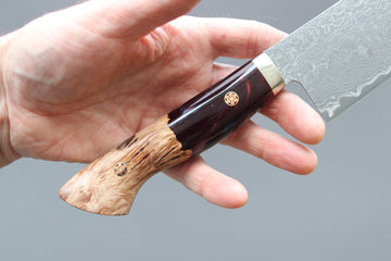 Shigeki Tanaka R2 Damascus Nakiri 170mm w/Custom Western Acrylic/Birch Handle - Thecooksedge