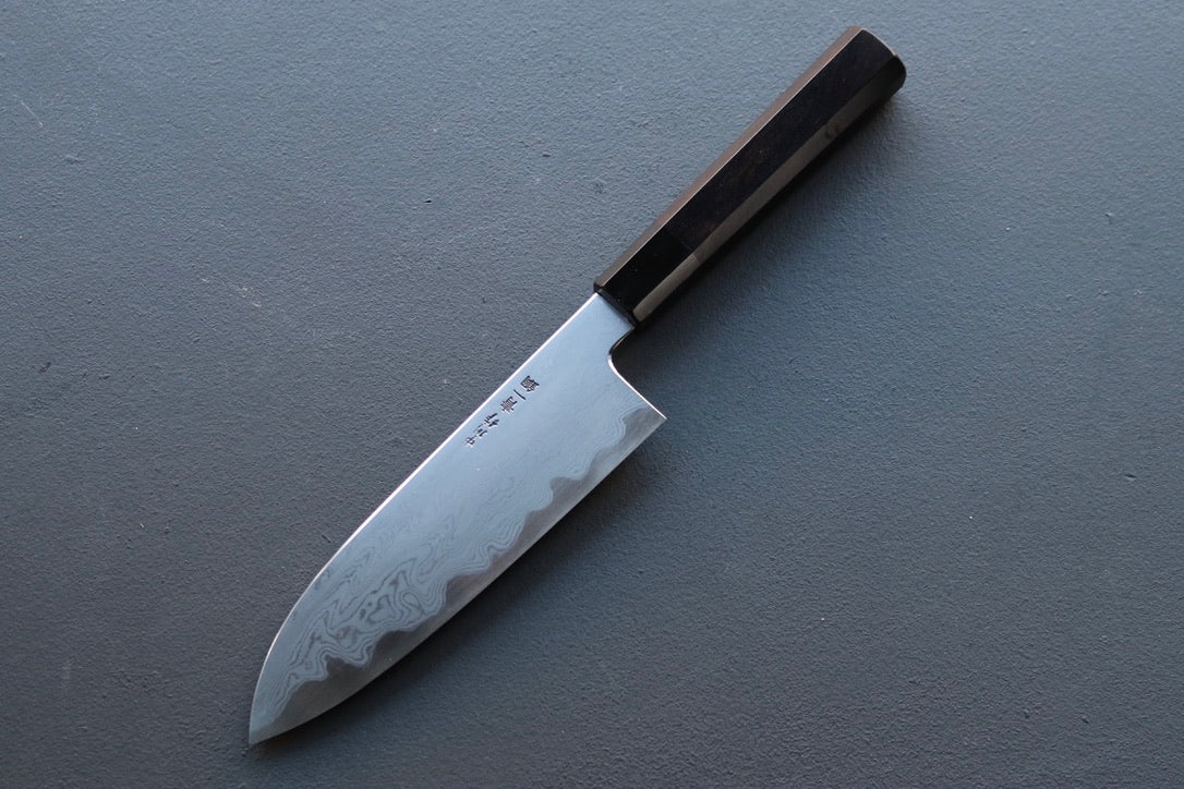 Nakagawa x Myojin Blue #1 Damascus Santoku 180mm - Thecooksedge