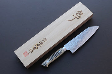 Takeshi Saji R2 Damascus Mirror Finish Bunka 180mm - Thecooksedge