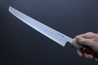 Nakagawa x Myojin Blue1 Damascus Sakimaru Sujihiki 390mm - Thecooksedge