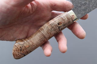 Shigeki Tanaka R2 Damascus Santoku w/Custom Western Birch Handle - Thecooksedge