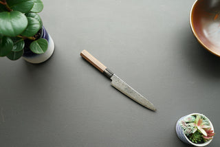 Hatsukokoro Sunaarashi Kurozome Damascus Petty 150mm - Thecooksedge