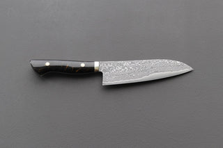 Shigeki Tanaka R2 Damascus Santoku w/Custom Western Black Acrylic Handle - Thecooksedge
