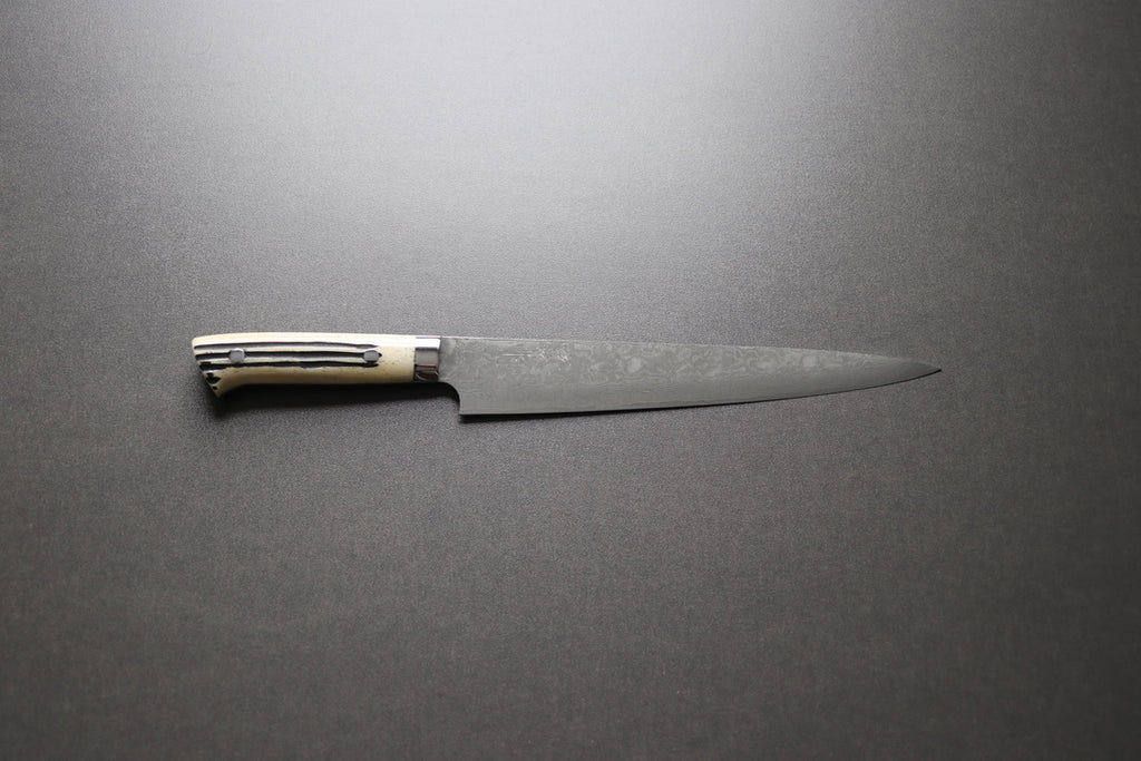 Takeshi Saji R2 Damascus Sujihiki 240mm Staghorn handle - Thecooksedge