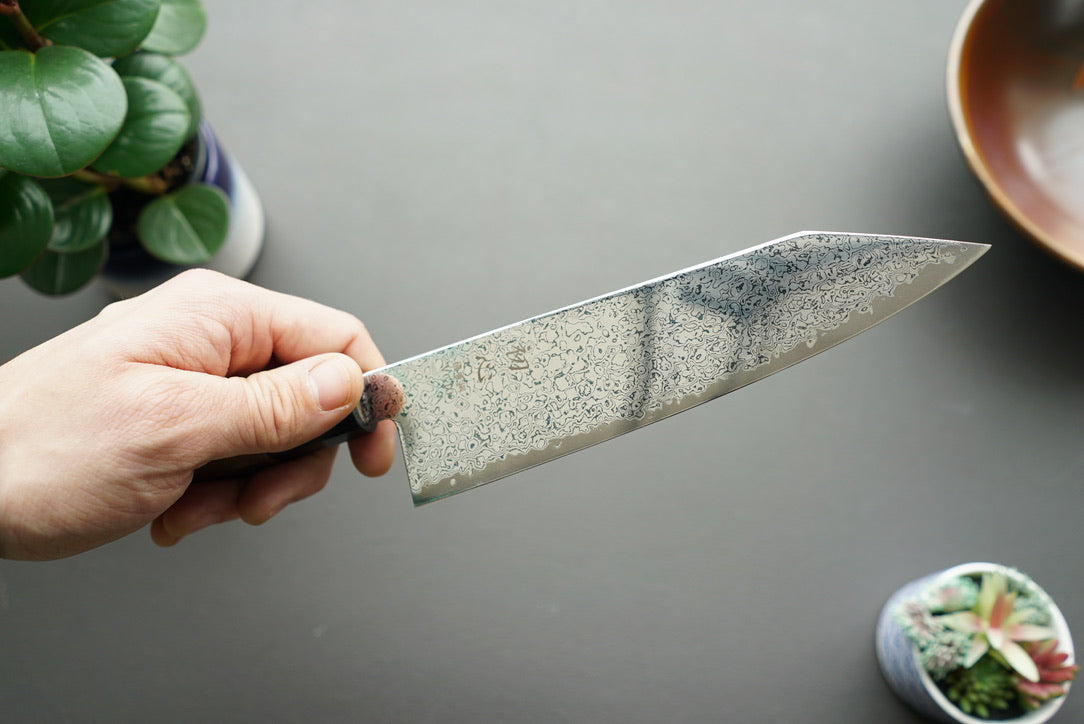 Hatsukokoro Sunaarashi Kurozome Damascus Bunka 180mm - Thecooksedge