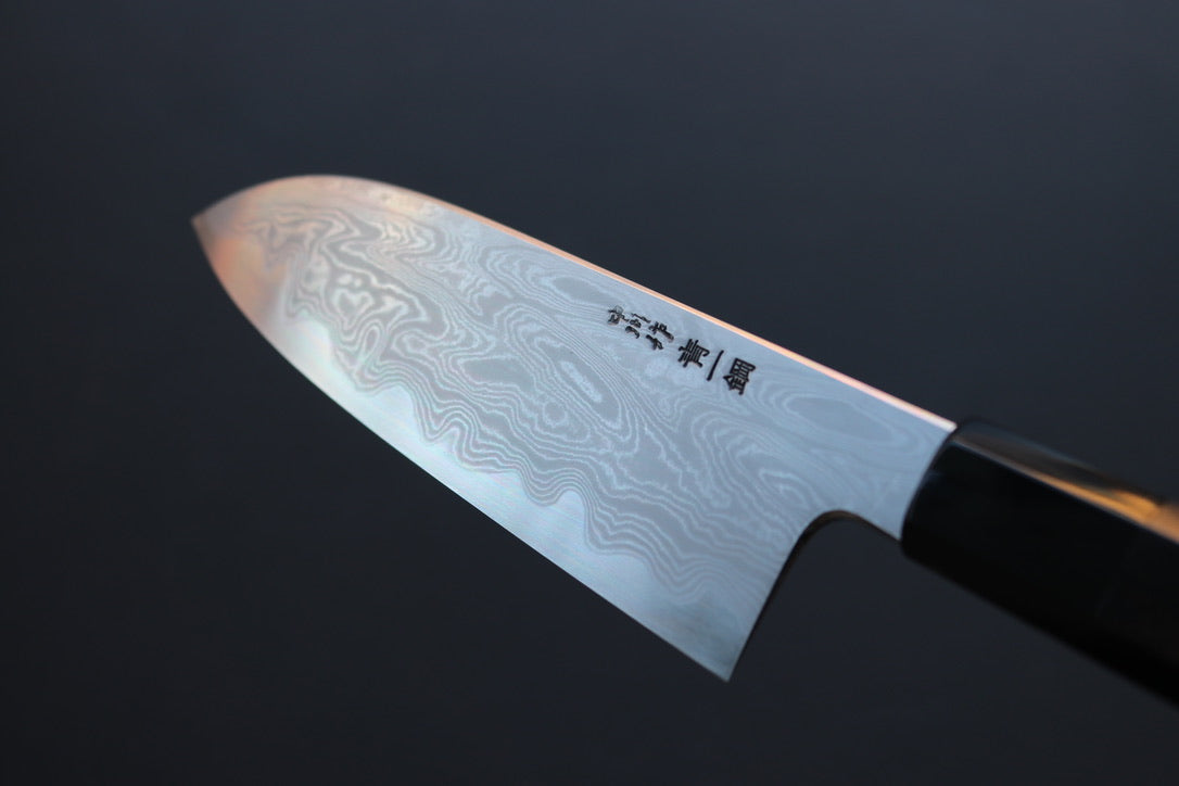 Nakagawa x Myojin Blue #1 Damascus Santoku 180mm - Thecooksedge