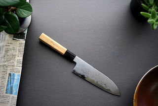 Nakagawa x Myojin Blue #1 Damascus Santoku 180mm - Thecooksedge
