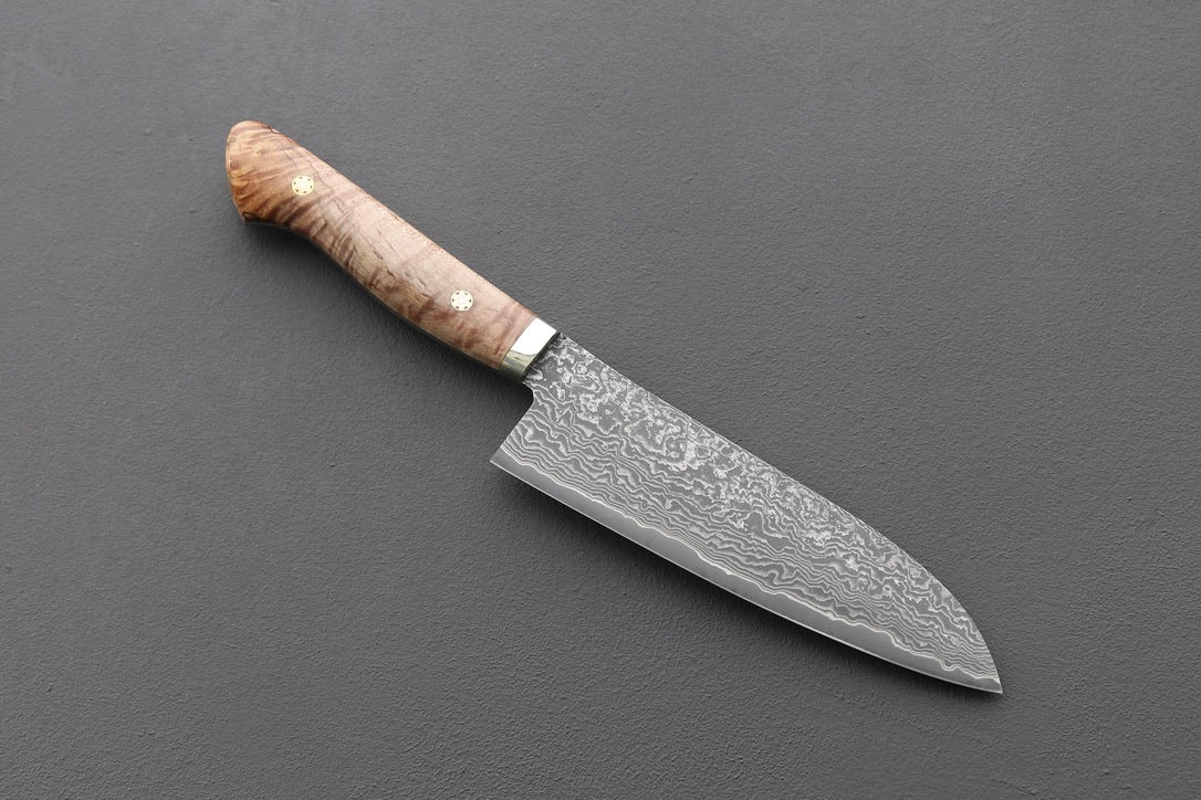 Shigeki Tanaka R2 Damascus Santoku w/Custom Western Birch Handle - Thecooksedge